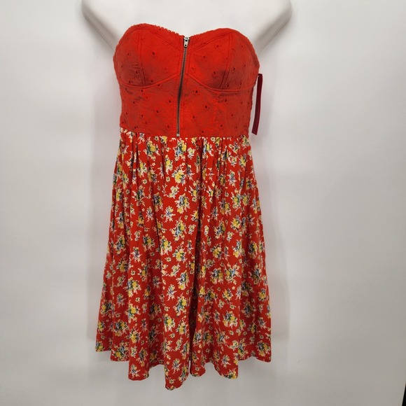 Xhilaration Dresses & Skirts - NWT Xhilaration Orange Eyelet with Floral Skirt Sleeveless Dress Women's M